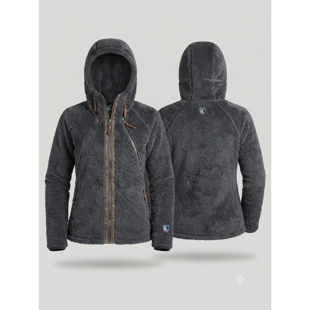 KUHL Fleece Jacket Womens M Gray Flight Hoody Full Zip High Pile Shaggy Outdoor